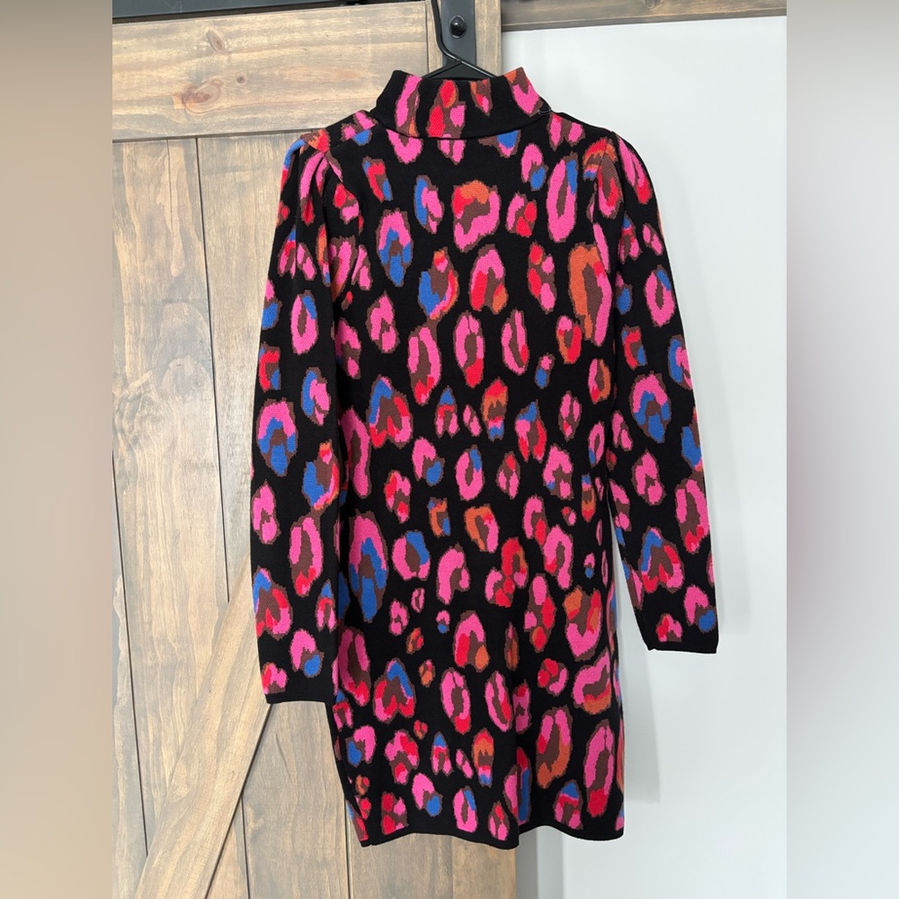 Farm Rio Iridescent Leopards Knit Mini Dress In Black sweaterdress M